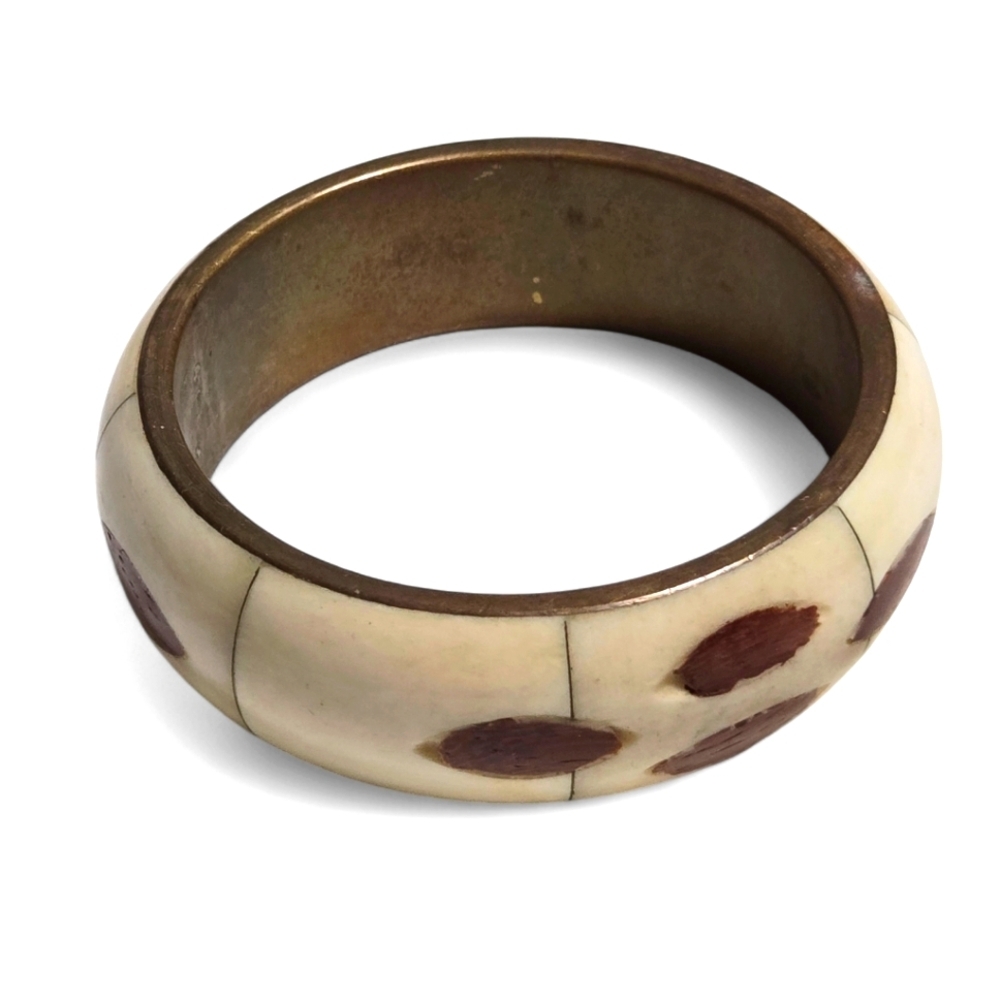 Vintage Brass And Bone Bangle Bracelet